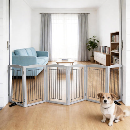 ZJSF Freestanding Dog Fence Indoor, Foldable Dog Gate for Doorways, Stairs or Hallways, Sturdy Wood Extra Wide Pet Gate with Support Feet for The House, White, 24 "Height-3 Panels