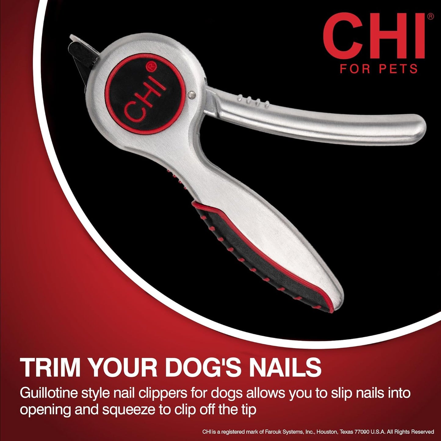 CHI for Dogs Nail Clipper for Large Breeds - Stainless Steel Dog Nail Trimmer with Safety Guard and Non-Slip Ergonomic Handle for Controlled Trimming of Thick Nails, Standard Nail Clipper, Large