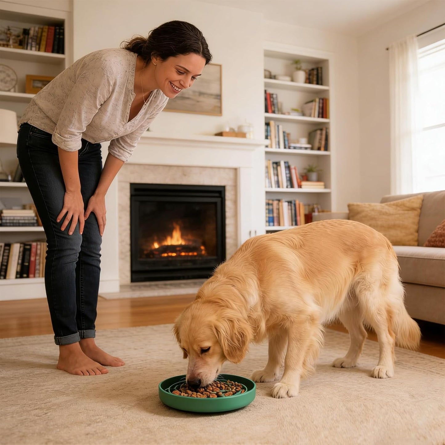 Silicone Slow Feeder Bowl, with Non-Slip Suction Cups, Anti-Choking, Puppy Puzzle Bowl, Slows Down Eating Speed, Relieves Anxiety, Suitable for S&M Sized Dogs and Cats(Green