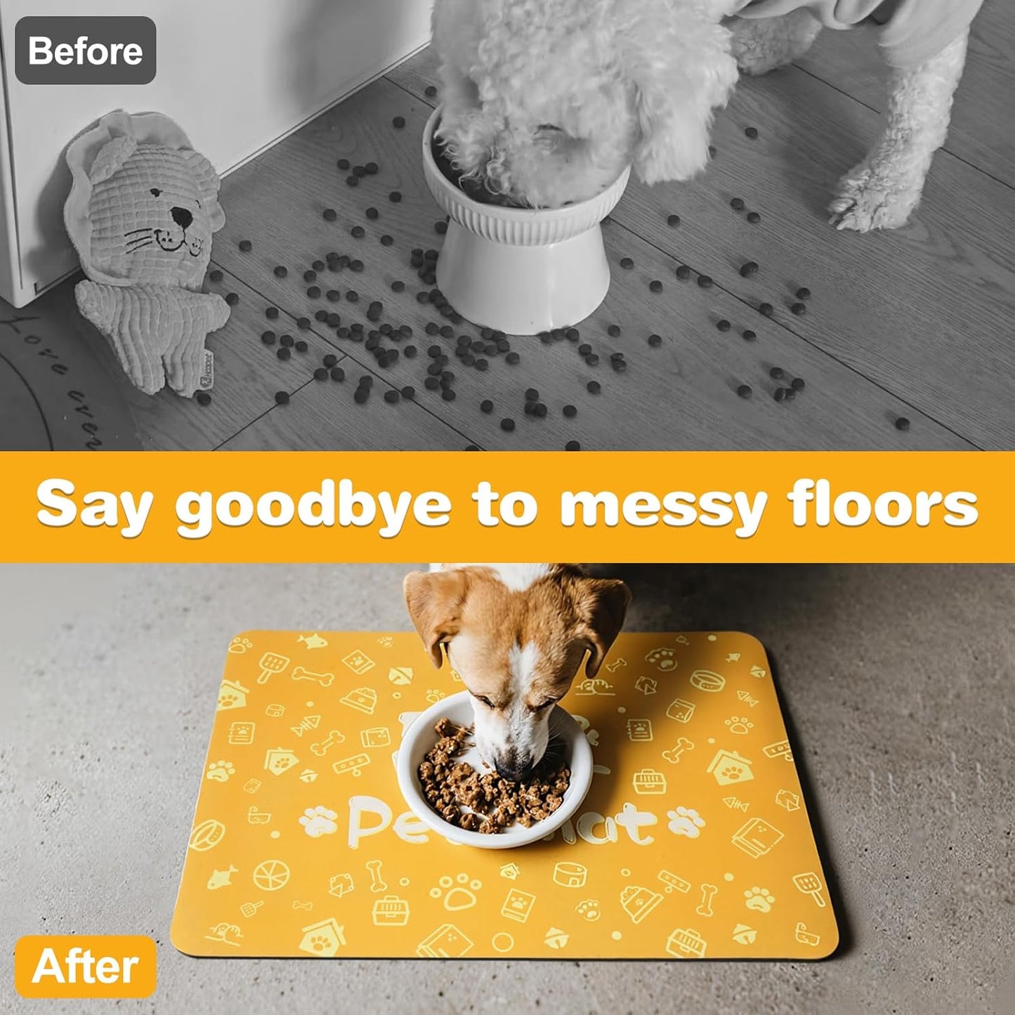 Pet Feeding Mat,Dog Cat Mat for Food and Water,Dog Bowl Waterproof Placemat with Rubber Backing,Absorbent Quick Dry Water Dispenser Mat for Pet（Dark Gray 12"×18"）