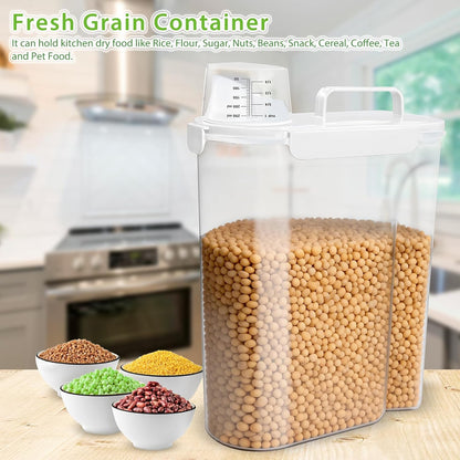 Viretec Rice Airtight Storage Container, 3 to 5Lbs Cereal Dry Food Flour Bin, Pet Dog Cat Food Dispenser with Measuring Cup, BPA Free Clear Plastic Kitchen and Pantry Organization Bin for Sugar