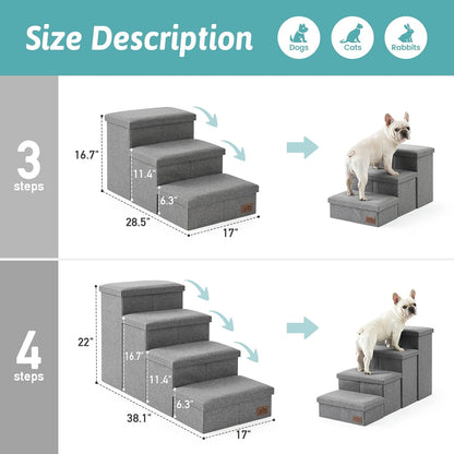 Dog Stairs with Storage, 4-Step Wider Sturdy Dog Steps for Small/Medium/Large Dogs and Older Cats, Folding Doggie Ramp for Bed/Couch/Car Hold Up to 180 lbs (22" H, Brown)