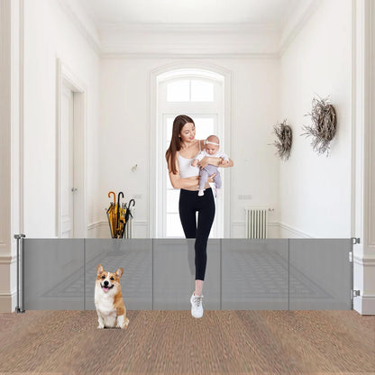 24" Tall X 120" Extra Wide Retractable Baby Gates, Short Dog Gates to Step Over, Reinforced Long Mesh Pet Gate with Support Rods, Small Puppy Gates for The House, Grey