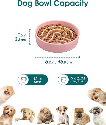 vancasso Slow Feeder Dog Bowl, 1.5 Cup Ceramic Slow Feeding Food Dish for Small and Medium Breed, Puzzle Dog Food Bowl for Fast Eater, Pink