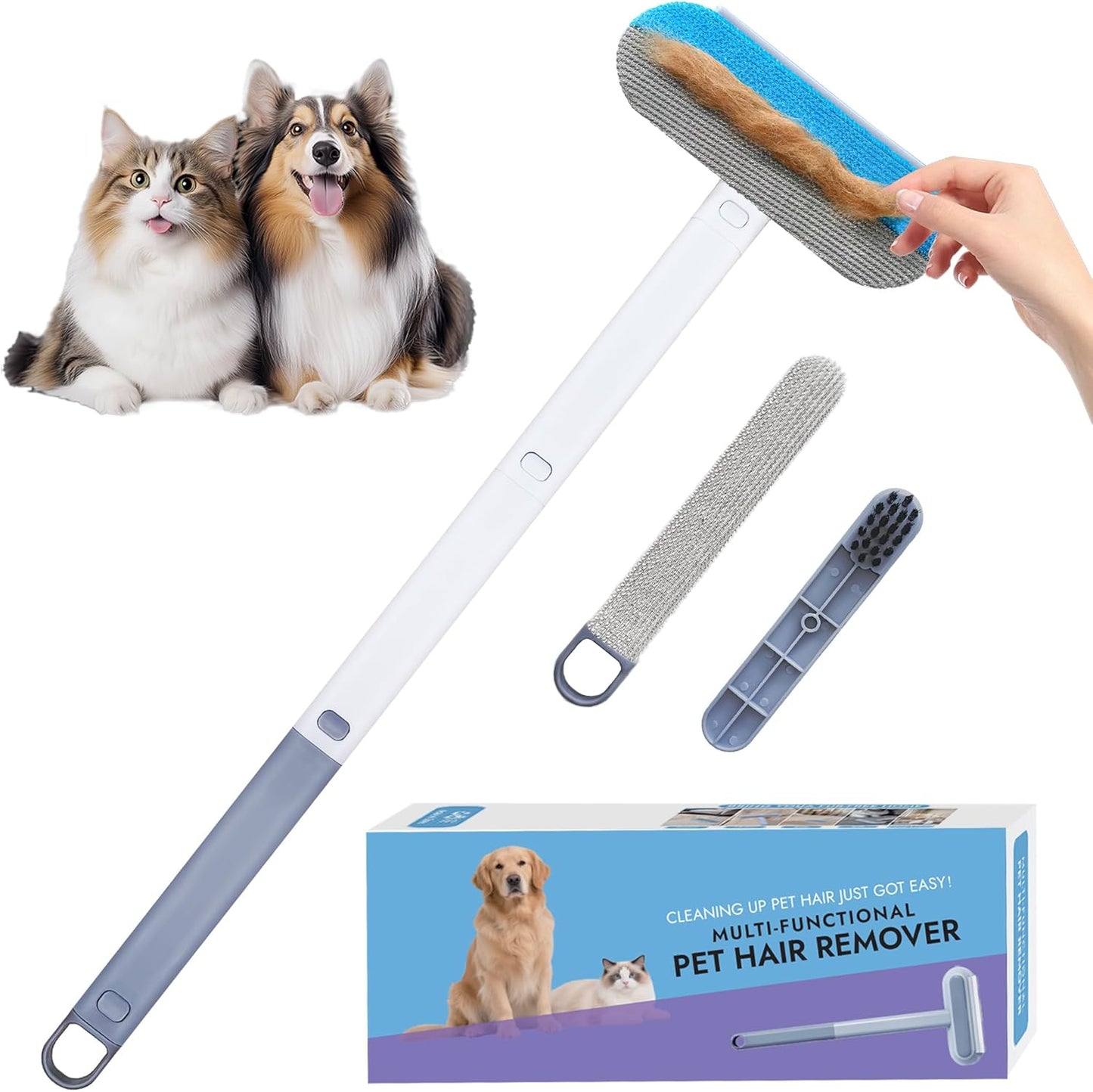 Pet Hair Remover for Furniture: Extra Long 23.2 Inch Reusable Pet Hair Removal Brush for Dog & Cat Hair, Effective on Couch, Carpet, Bedding, and Clothes, Gentle & Washable Design