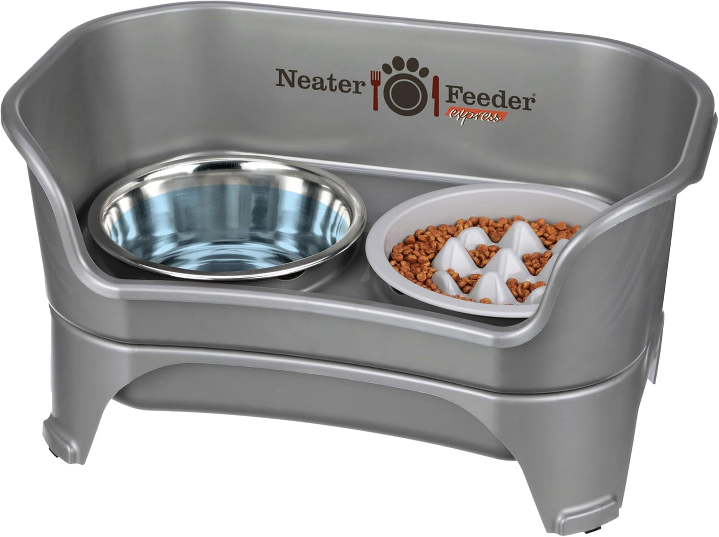Neater Feeder Express Mess Proof Dog Bowls Elevated for Small Breeds under 15 Lb, Made in USA, No Spill Raised Dog Food Bowl Stand, Stainless Steel Food and Water Bowl Set, Feeding Station, Cappuccino