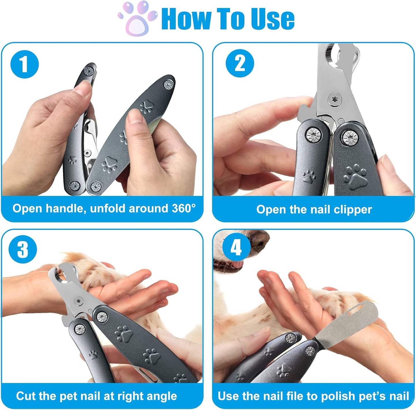 Best Dog Nail Trimmer for Anxiety Sensitive Dog, Silent Smoothest Large Dog Nail Clippers for Large Dogs with Thick Nail, 3-in-1 Build-in Comb & Nail File, Heavy Duty Professional Canine Nail Clipper