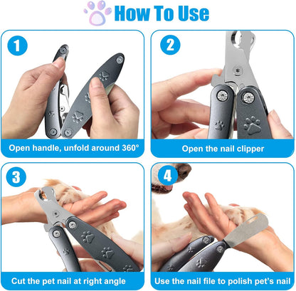 Best Dog Nail Trimmer for Anxiety Sensitive Dog, Silent Smoothest Large Dog Nail Clippers for Large Dogs with Thick Nail, 3-in-1 Build-in Comb & Nail File, Heavy Duty Professional Canine Nail Clipper