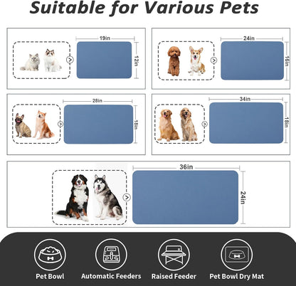 HotLive Dog Food Mat - Absorbent Cat Mat for Food and Water, No Stains Pet Feeding Bowl Mat, Easy to Clean Pet Placemats, Quick Dry Dog Water Dispenser Mat for Messy Drinkers | Paw Dark Grey 12"x 19"