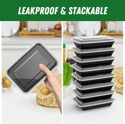 Dealusy 50 Pack (100-Piece) 24 oz Meal Prep Containers Reusable with Lids, Sturdy Leakproof & Food Safe, Microwave, Freezer, Dishwasher Safe Prep Containers, To Go Take Out Plastic Food Storage