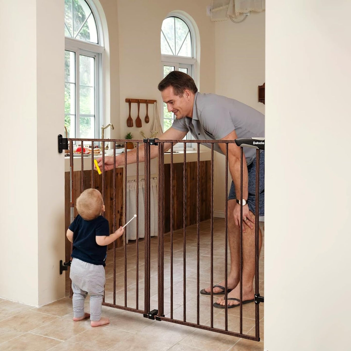 Babelio Baby Gate for Stairs, Kitchen & Doorways, 26-43" W 28" H No Bottom Bar| Easy Installation| One-Handed Operation| Auto-Close| Hardware Mount (Drill Needed) Safety Dog/Pet Gate Indoor (White)