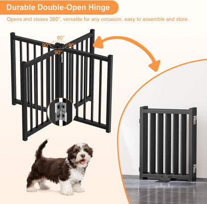 Snughome Short Dog Gate Indoor, 16" High Freestanding Small Dog Door Gates with Support Feet, Expands Up to 48’’ Wide Foldable Pet Gate for Doorway, 4 Panel Folding Pet Door Pet Fence for Puppy, White