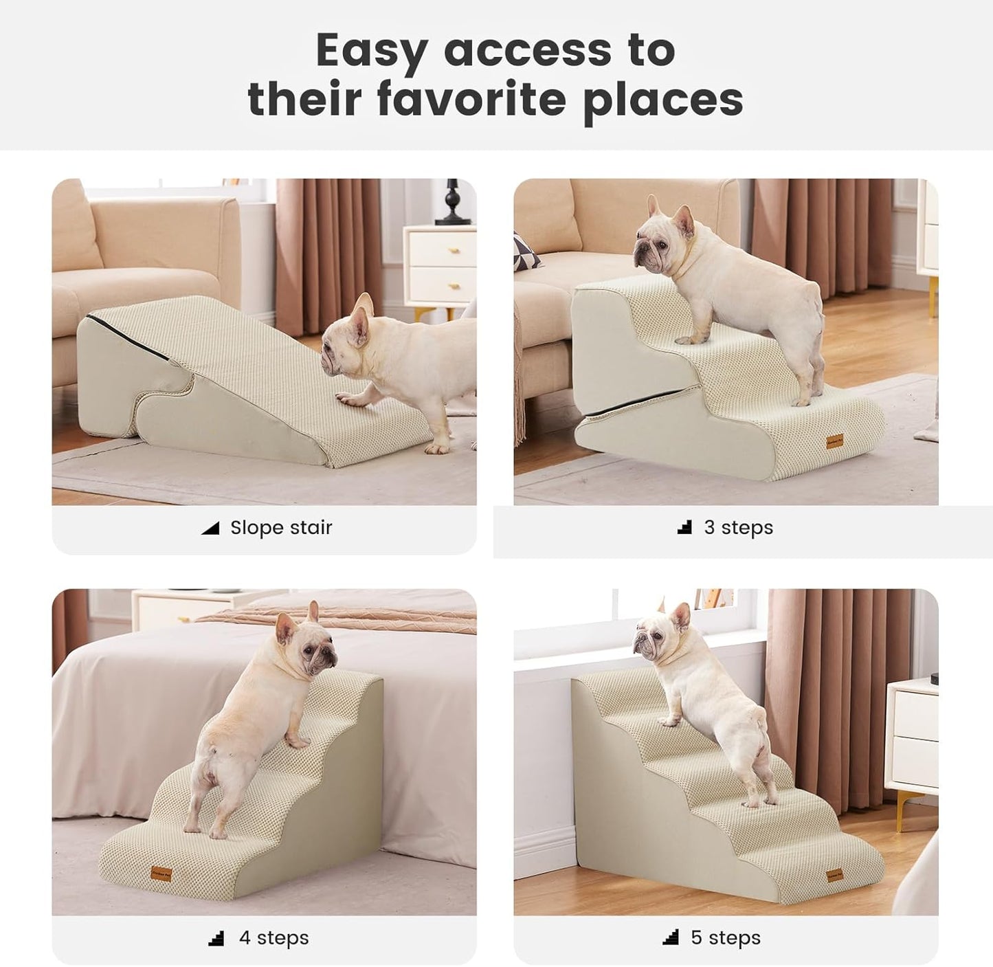 Gardner Pet 4-Step Dog Stairs for Small Dogs 18.5" H, Curved 4-Step Pet Stairs, Dog Steps for High Bed (18-20 in), Couch with Durable Non-Slip Waterproof Fabric Cover and CertiPUR-US Certified Foam