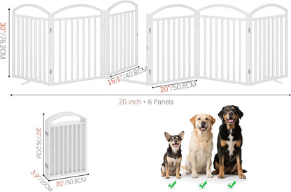 Folding No-Assembly Freestanding Dog Gate with Door,32" Heights Foldable Pet Fence,144" Extra Wide Accordion Puppy Folding Playpen for Doorways,House,Stairs (6 Panels,White)