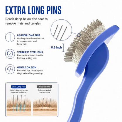 3PCS Slicker Brush for Dogs Set, 2 Professional Dog Grooming Brushes with 1 Stainless Steel Comb for Goldendoodles, Poodles & Labradoodles, Removes Mats, Knots & Loose Hair (Large, Blue&Blue)