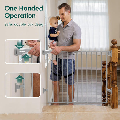 Babelio Baby Gate for Stairs, Kitchen & Doorways, 26-43" W 28" H No Bottom Bar| Easy Installation| One-Handed Operation| Auto-Close| Hardware Mount (Drill Needed) Safety Dog/Pet Gate Indoor (White)