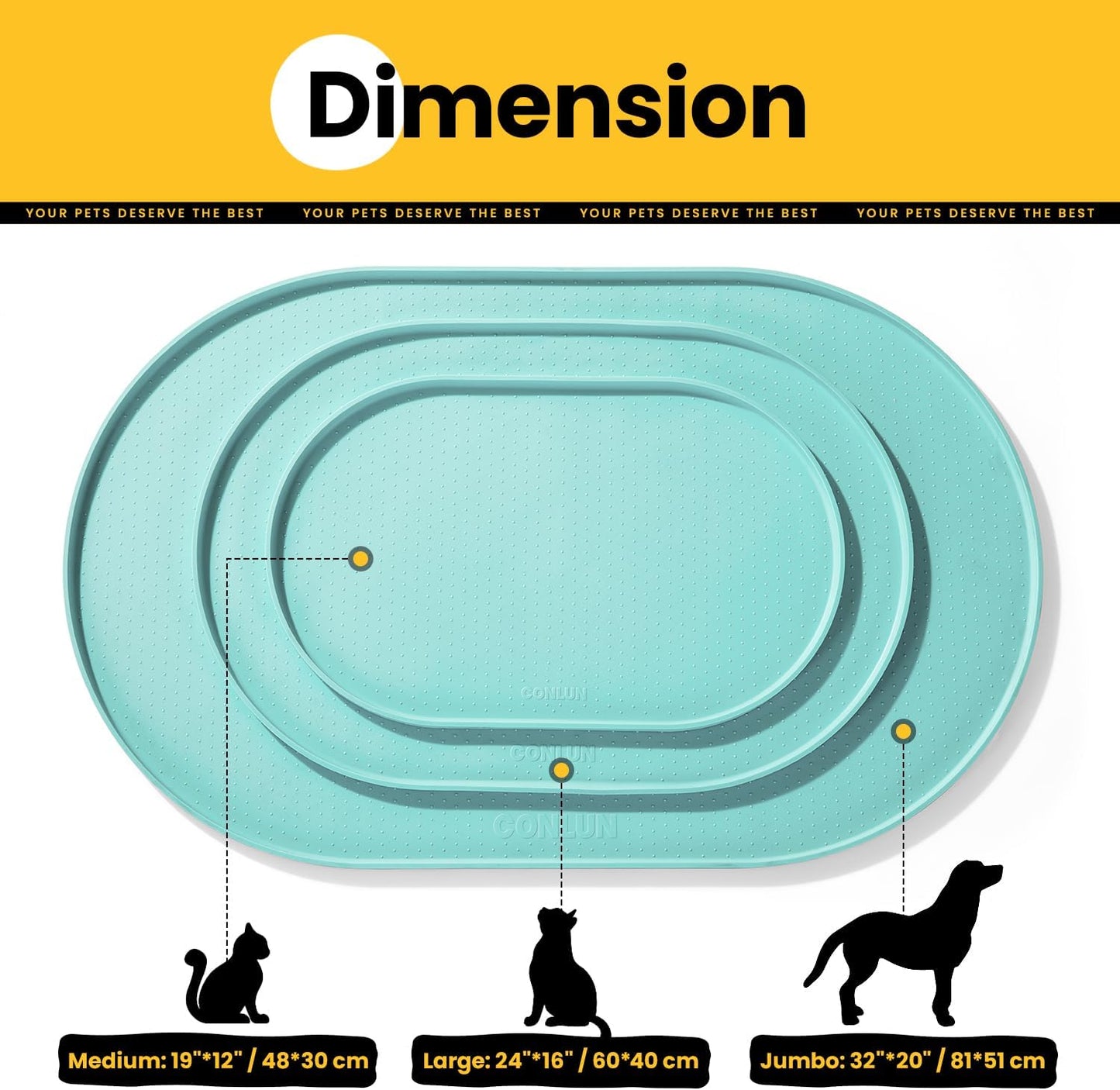 Conlun Dog Food Mat,1/2 Inch Raised Edges Cat Feeding Mat,BPA-Free Silicone Pet Mats for Floor Waterproof,Rubber Placemats for Food and Water Bowls(Natural Tan,18.9"x11.8")