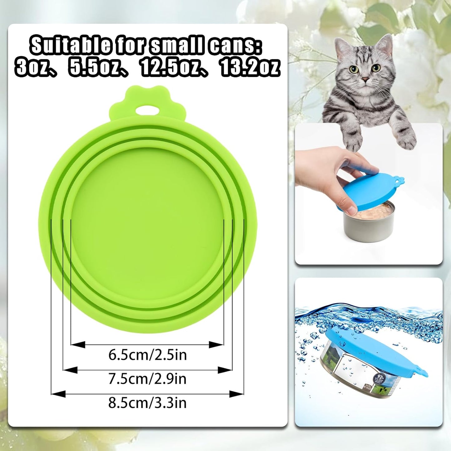 PINE & LINEN 4 Pcs 2.5inch Durable Pet Can Lids, Silicone Small Pet Can Covers Waterproof Cat Food Cans Lids for 3 oz Cat Food Cans（Yellow+Red+Pink+Blue）