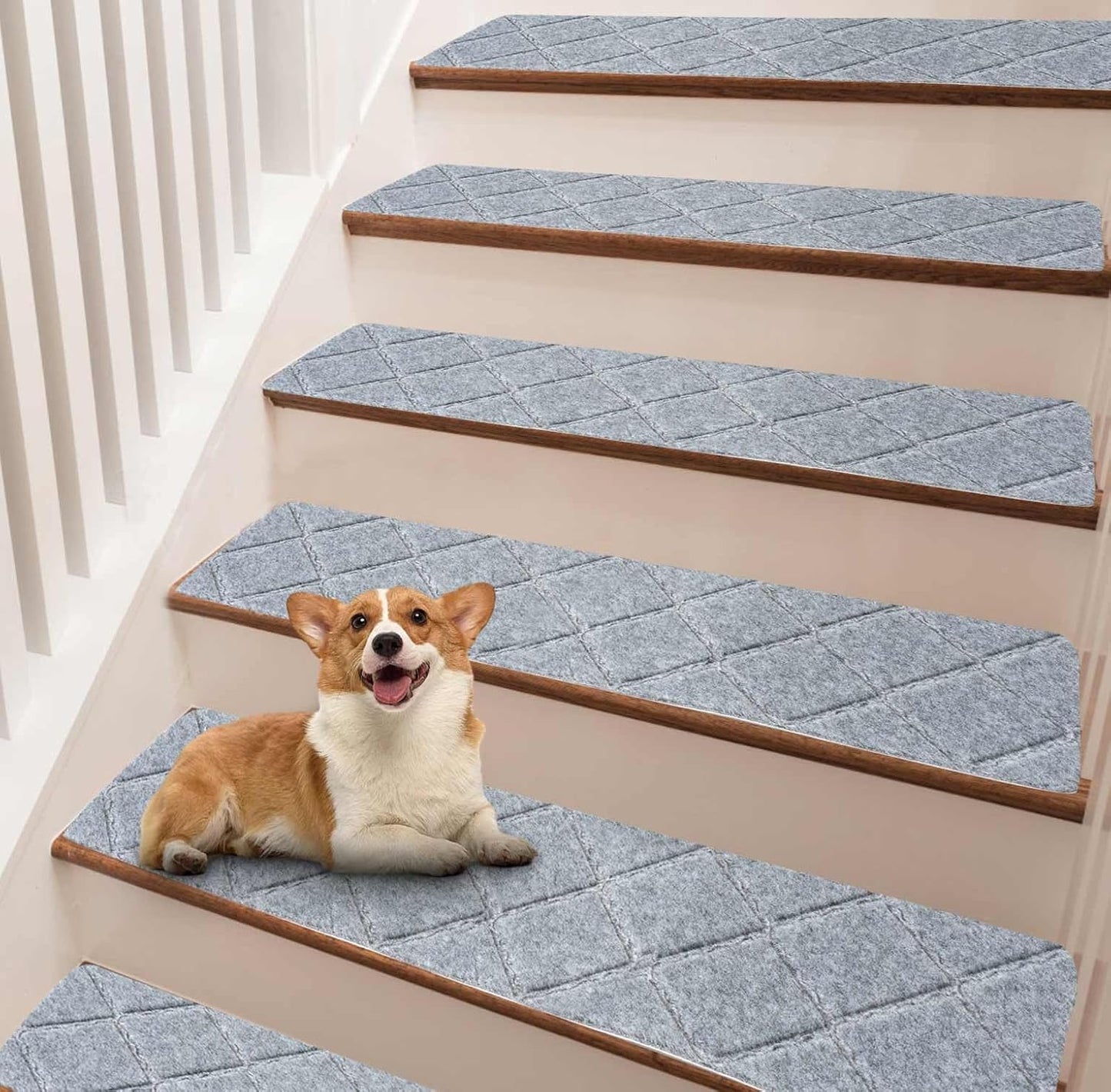Stair Treads for Wooden Steps, 8" x 30" Non Slip Stair Runner, Peel and Stick Carpet Stair Treads with Reusable Adhesive, Indoor Stair Rugs Covers Mats Pads for Kids Elders Dogs, Brown 15Pcs