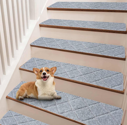 Stair Treads for Wooden Steps, 8" x 30" Non Slip Stair Runner, Peel and Stick Carpet Stair Treads with Reusable Adhesive, Indoor Stair Rugs Covers Mats Pads for Kids Elders Dogs, Brown 15Pcs