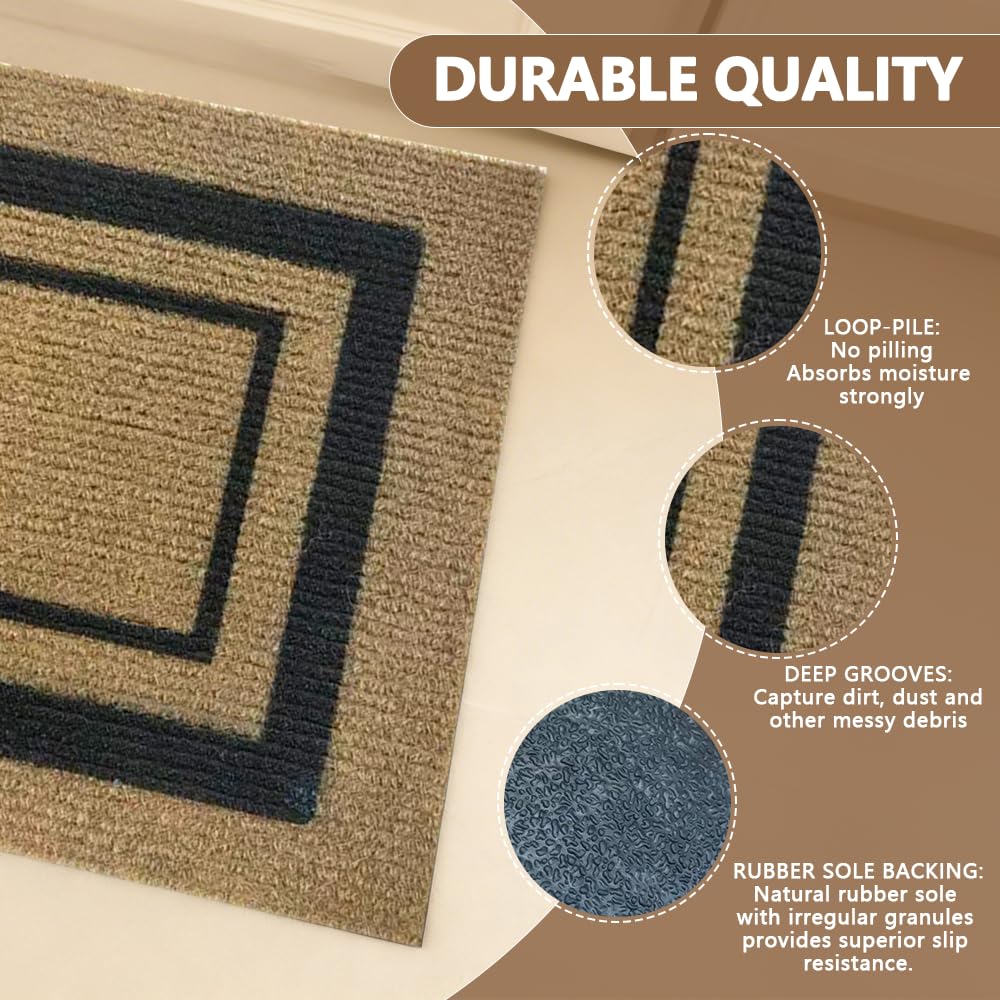 Outdoor Stair Treads for Wooden Steps, Non-Slip Rubber Brown Stair Runner Rugs, 6 Pcs 8.5" x 30" Heavy Duty Stair Mats for Outside Steps, Weatherproof Grip for Elders, Dogs & Kids, Black Border.