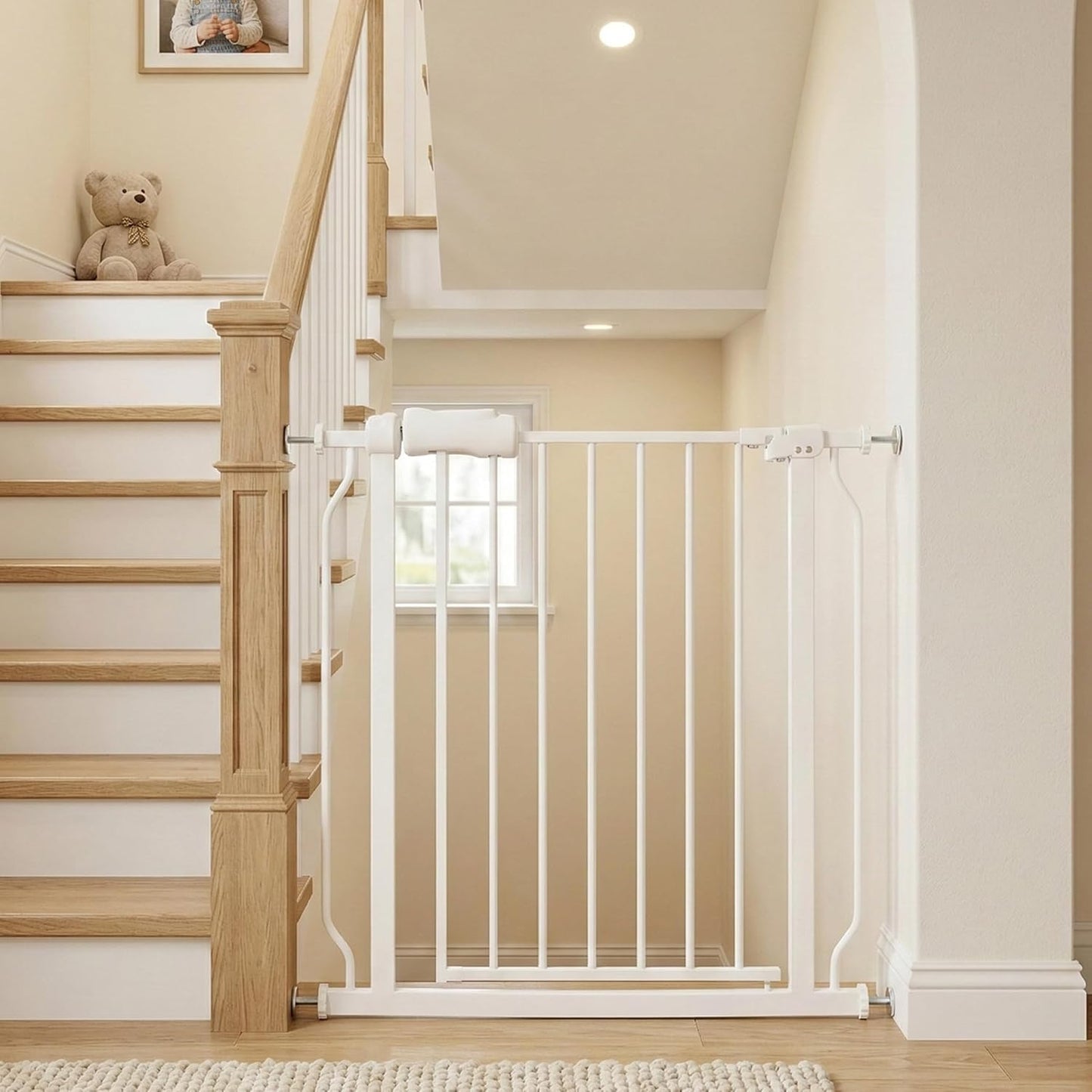 Extra Wide Baby Gate 85.8-90.5" Dog Gate Indoor Pressure Mounted No Drill Safety Gate for Large Entries, Kitchen,Stairs & Doorways, Black Metal Indoor Pet Gate for Kids & Dogs