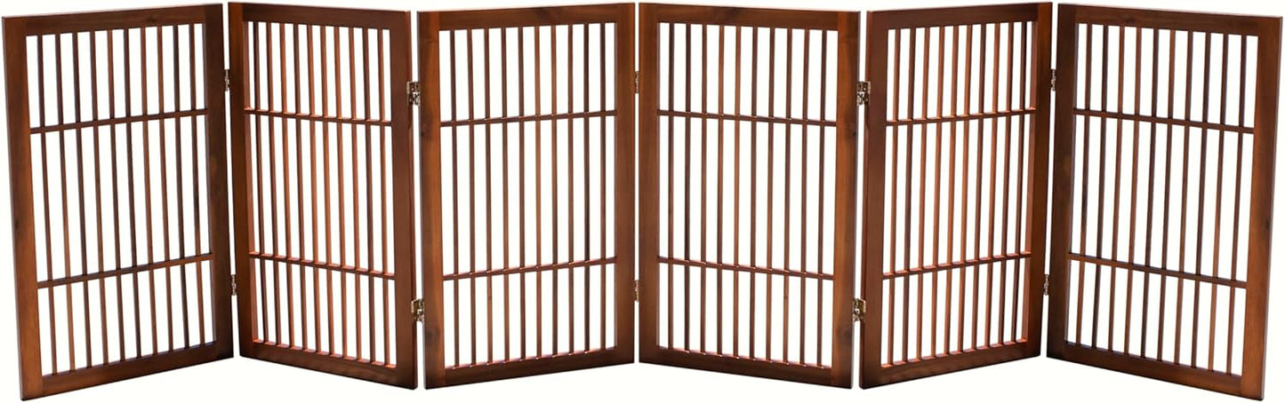 Urnporium Freestanding Wooden Dog Gate for Doorways – Foldable Acacia Wood Pet Gate, No Drill Portable Indoor/Outdoor Puppy Fence Barrier (White Pet Gate, 3 Panel 24" Tall)