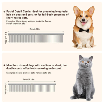 WRW Stainless Steel Dog Combs [4 Pcs], Groom Like a Professional, Coarse Pet Butter Comb for Dog ＆ Cat, Rounded Corners Prevent Friction and Breakage, 4 Sizes of Steel Teeth Fit Most Pet Fur