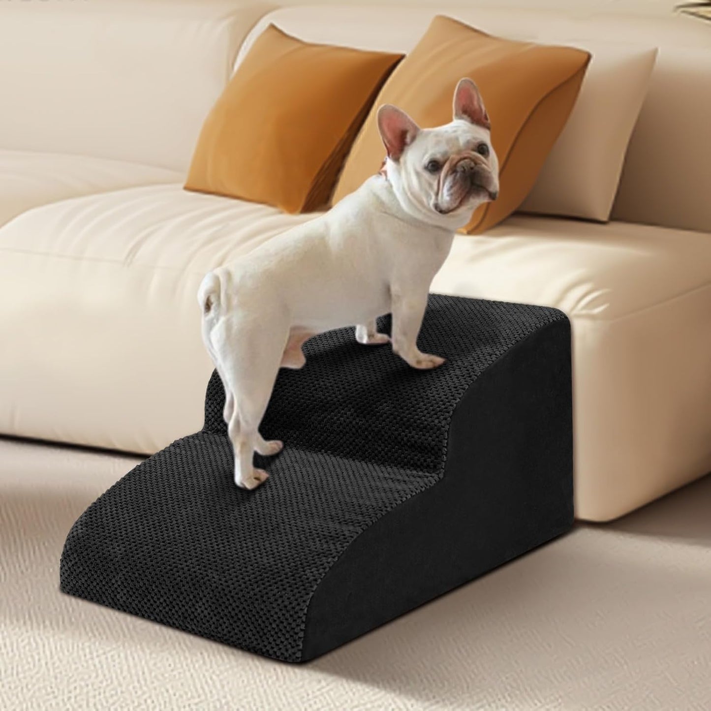 Dog Stairs for Small Dogs - High Density Foam Dog Ramp, Extra Wide Pet Steps with Non-Slip Bottom for High Beds, Couche and Sofa, Best for Pet Injured, Older Dogs Cats (Grey, 4 Steps)