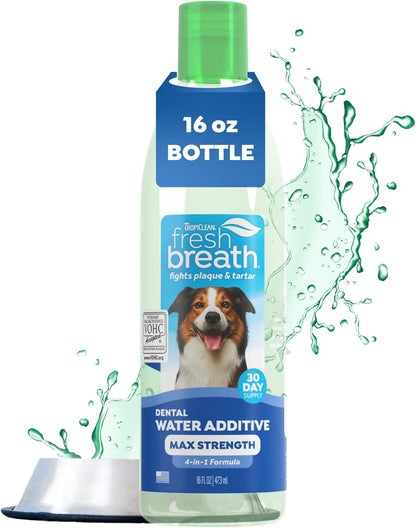 TropiClean Fresh Breath Water Additive for Dogs, Dog Breath Freshener and Teeth Cleaning Solution, No Toothpaste or Toothbrush Required, 16oz.