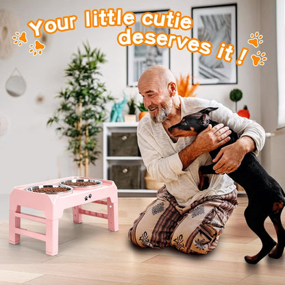 COMESOON Elevated Dog Bowls, 4 Height Adjustable Raised Bowl Stand with 2 Thick 50oz Stainless Steel Food Bowls Non-Slip Feeder Adjusts to 3.7'', 9.2'', 10.75'', 12.36'' Black, (DB-W01)
