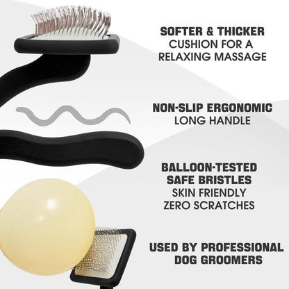 Bonteck Dog Slicker Brush for Dogs Grooming Kit 5PCS | Large Dog Brush for Goldendoodles Poodles Doodles | Long Pin Haired Brush | Poodle Brushes and Comb (Purple)
