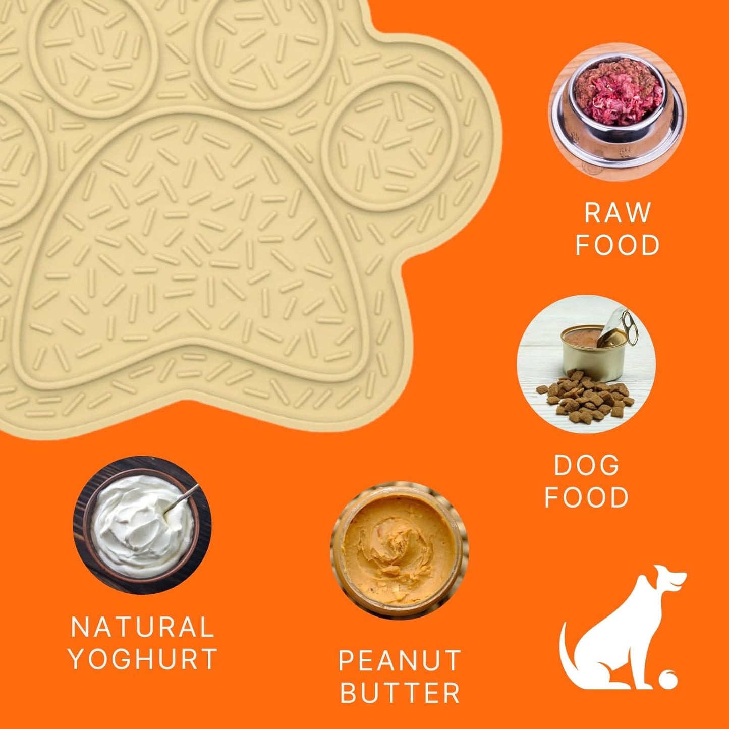 Lick Mat for Dogs, DOOGUES Slow Feeder Mat for Anxiety Relief, Non-Slip Suction Cups, Easy to Spread with Peanut Butter, Yoghurt, or Treats, Suitable for Small, Medium, and Large Dogs (Beige)