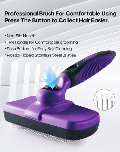 Self Cleaning Shedding Brush - Skin Friendly Grooming Tool for Dogs, Cats, and Puppies, Deshedding and Hair Removal for Long and Short Haired Pets (Green)