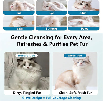 Pet Glove Wipes, No Rinse Deodorizing Mittens for Sphynx, Devon Rex, Cats & Dogs, Thickened Hypoallergenic with Aloe Vera, Unscented Full Body Grooming, Daily Care & Travel, 12 Count