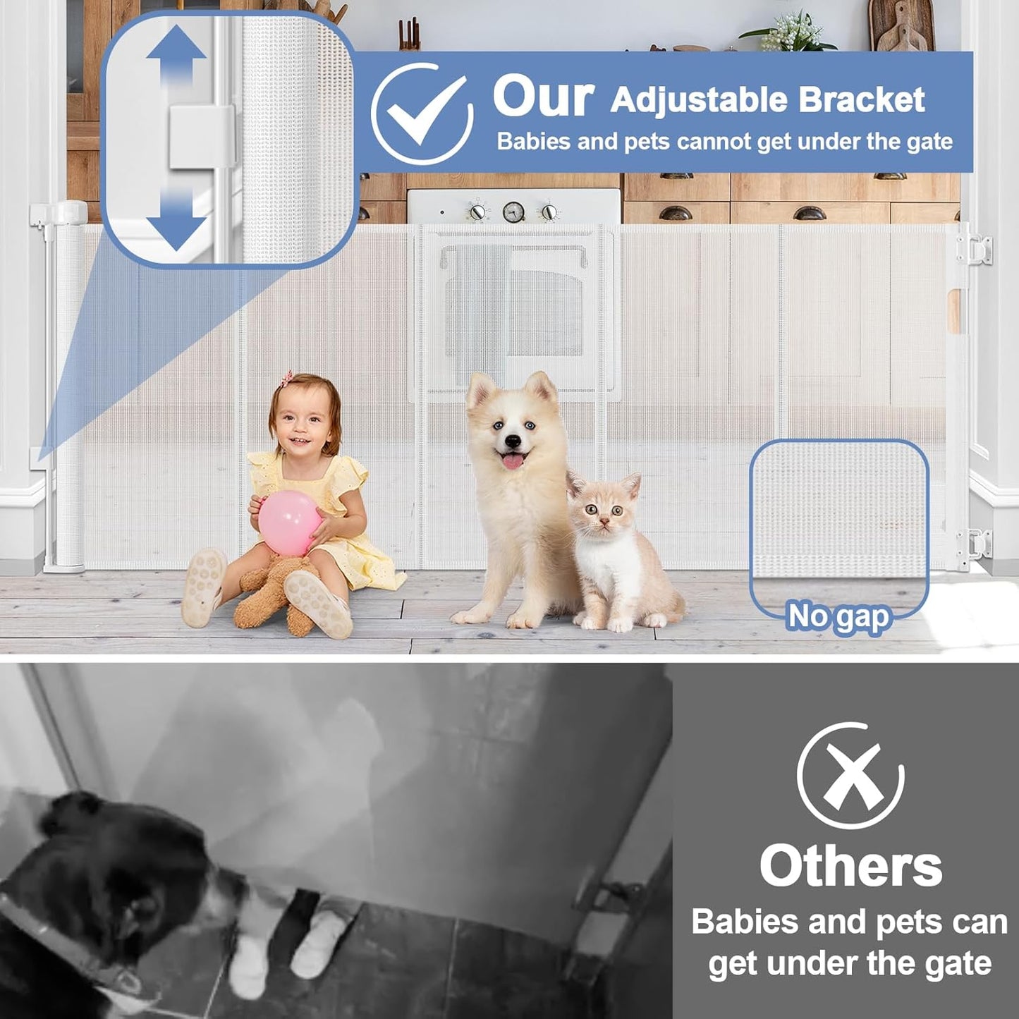 Reinforced 90 Inch Retractable Baby Gates Extra Wide Baby Gate with Reinforced Strips, 7.5ft Long Retractable Dog Gate for The House 33 Inch Tall Extra Long Pet Gates for Wide Openings, Black