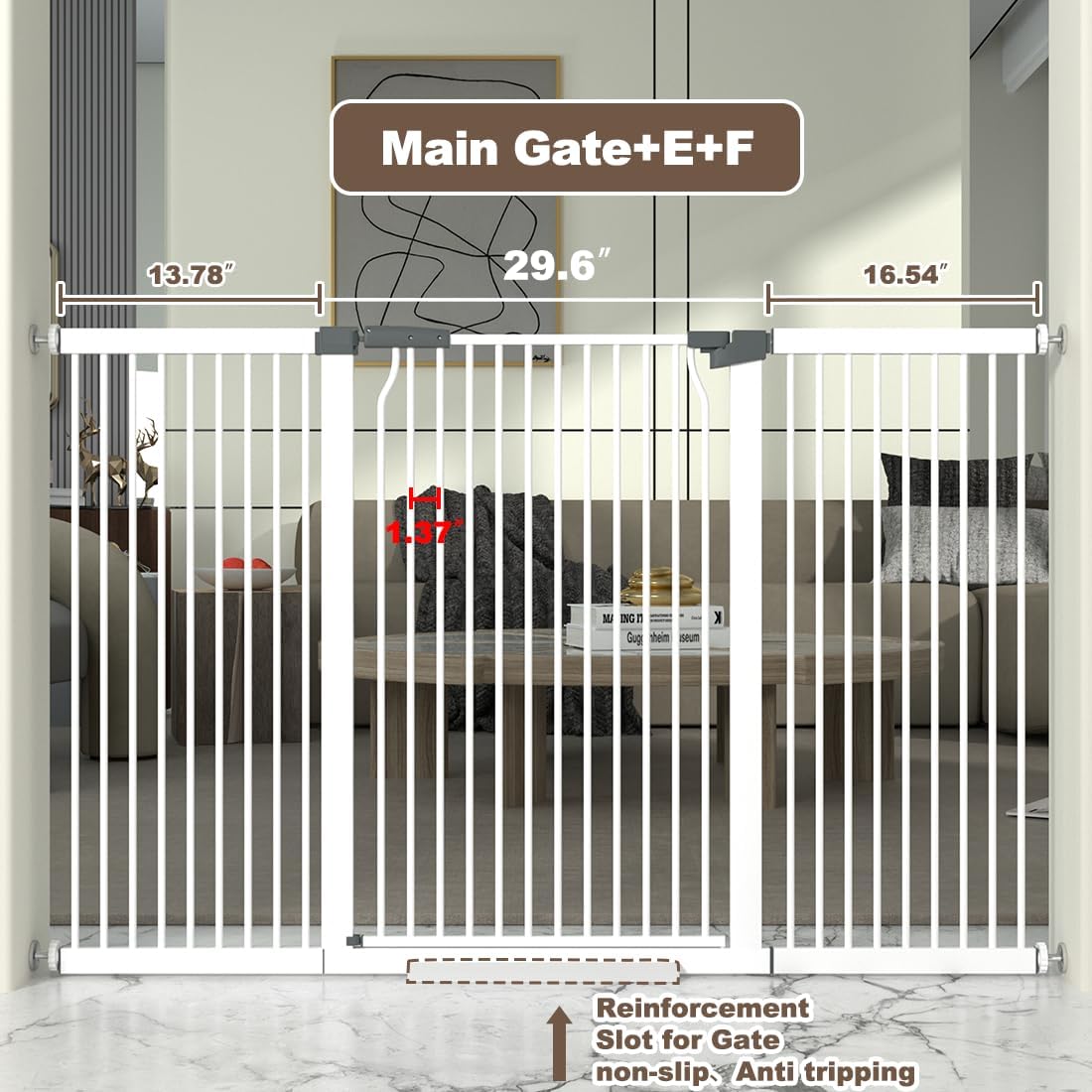 41" Extra Tall Cat Gate for Doorway, 49.2-54.7 Metal Pet Baby Safe Gate, Extra Wide Pressure Mounted Child Door with Expansion Kit, No Drilling No Climb Cat Fence Indoor, Tall Dog Gate, White