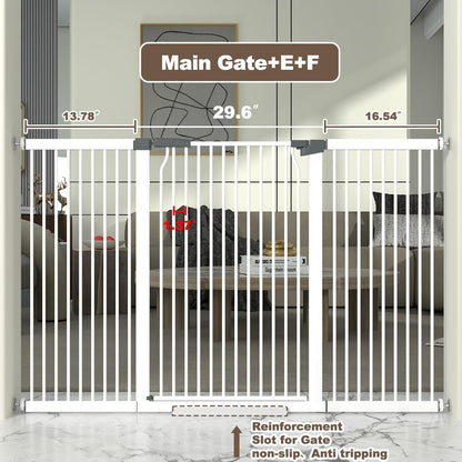 41" Extra Tall Cat Gate for Doorway, 49.2-54.7 Metal Pet Baby Safe Gate, Extra Wide Pressure Mounted Child Door with Expansion Kit, No Drilling No Climb Cat Fence Indoor, Tall Dog Gate, White