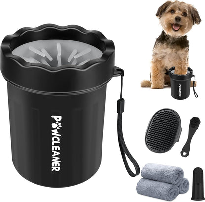 Professional 7 in 1 Dog Paw Cleaner for Dogs & Cats - Includes 1 Portable Paw Washer, 1 Bath Brush, 2 Dog Toothbrushes and 3 Absorbent Towels Note: Fits Paws up to 2 Inches Wide (Small, Blue)