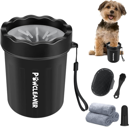 Professional 7 in 1 Dog Paw Cleaner for Dogs & Cats - Includes 1 Portable Paw Washer, 1 Bath Brush, 2 Dog Toothbrushes and 3 Absorbent Towels Note: Fits Paws up to 2 Inches Wide (Small, Blue)