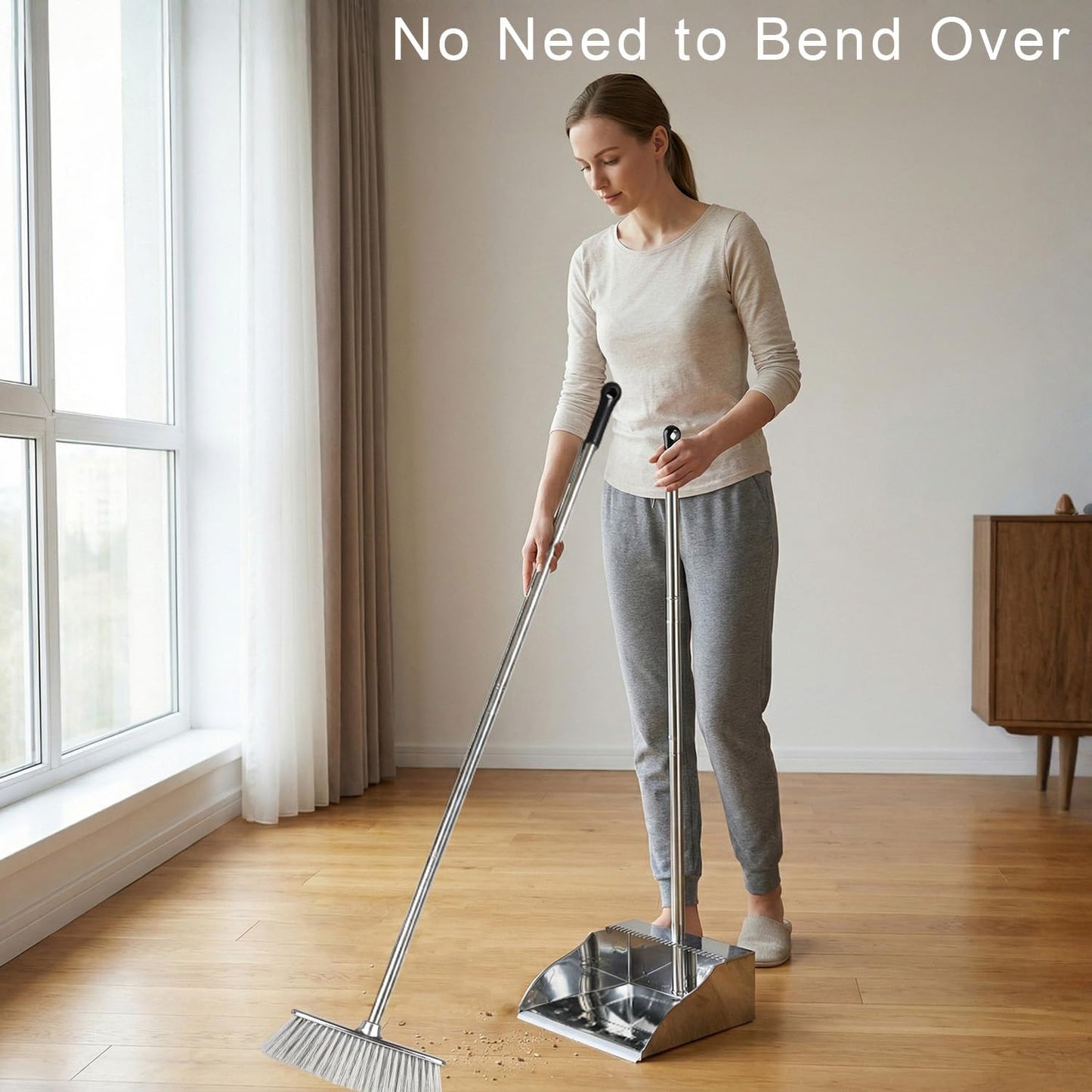 Indoor Soft Bristles Angle Sweeping Broom with Long Handle for Kitchen Hardwood Floor Cleaning
