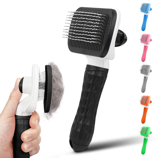 Dog & Cat Brush, Self Cleaning Slicker Brush for Pets, Upgraded Dog Brush for Shedding Massaging and Grooming, Removes Loose Undercoat & Portable Comb for Long Short Haired Dogs(Blue)