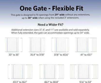 MidWest Homes for Pets 39-Inch High Walk-Thru Pressure Mounted Steel Dog Gate, Expands to 38 Inches Wide, Includes 3-inch Extensions, Textured Graphite