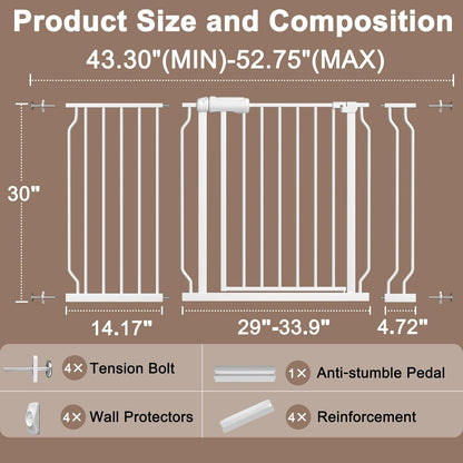 WAOWAO Baby Gate 71.65-85.03" Extra Wide Pressure Mounted Walk Through Swing Auto Close Safety Metal Black Toddler Kids Child Dog Pet Puppy for Stairs,Doorways,Kitchen