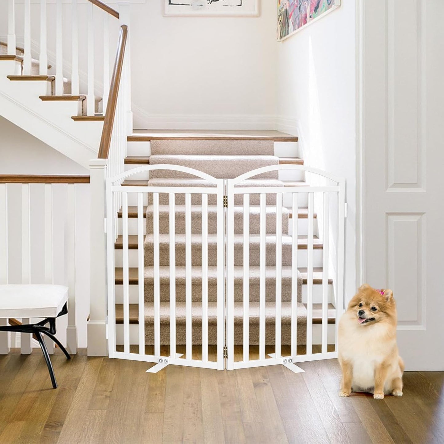 Malier Metal Freestanding Dog Gate, 32'' Height Outdoor Indoor Dog Fences, Extra Wide Foldable Puppy Gate for Stairs (Black, 【2 Panels】 40''W × 32''H)
