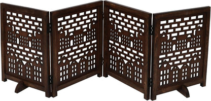 Freestanding Pet Gate for Dogs, Foldable Wooden Dog Gate for House, Indoor Dog Gate for Stair, Doorway, House Design Gates for Dogs Indoor, 72 Inch Wide, (18" x4 Panels 72 inch), Burnt Finish