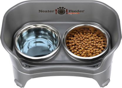 Neater Feeder Express Mess Proof Dog Bowls Elevated for Small Breeds under 15 Lb, Made in USA, No Spill Raised Dog Food Bowl Stand, Stainless Steel Food and Water Bowl Set, Feeding Station, Cappuccino