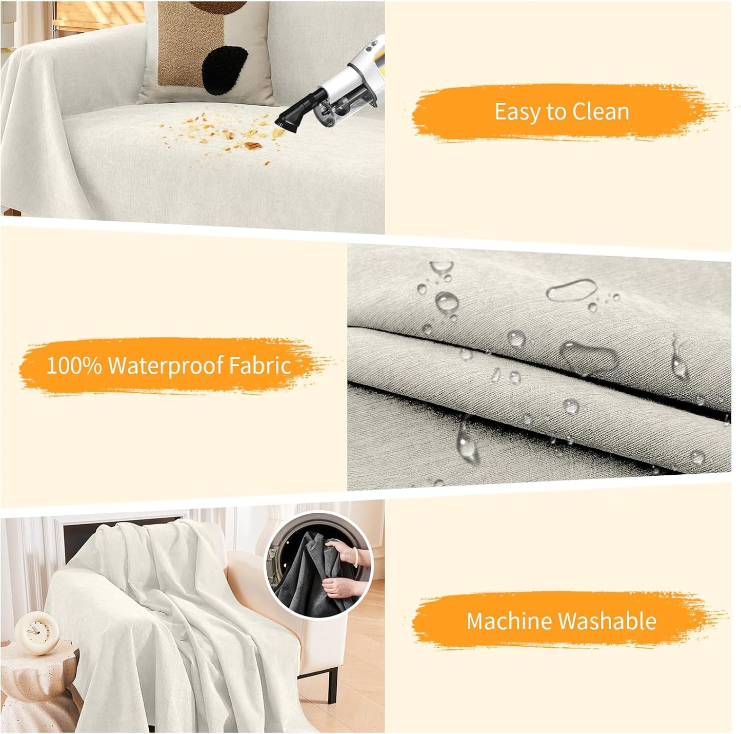Deep Dream Cat-Scratch Resistant Couch Cover, Waterproof Sofa Cover for 3 Cushion Couch Washable, Pet Friendly Couch Protectors Anti Slip Thickened Love Seat Slipcovers for Pets, 71" x 118", Dark Grey