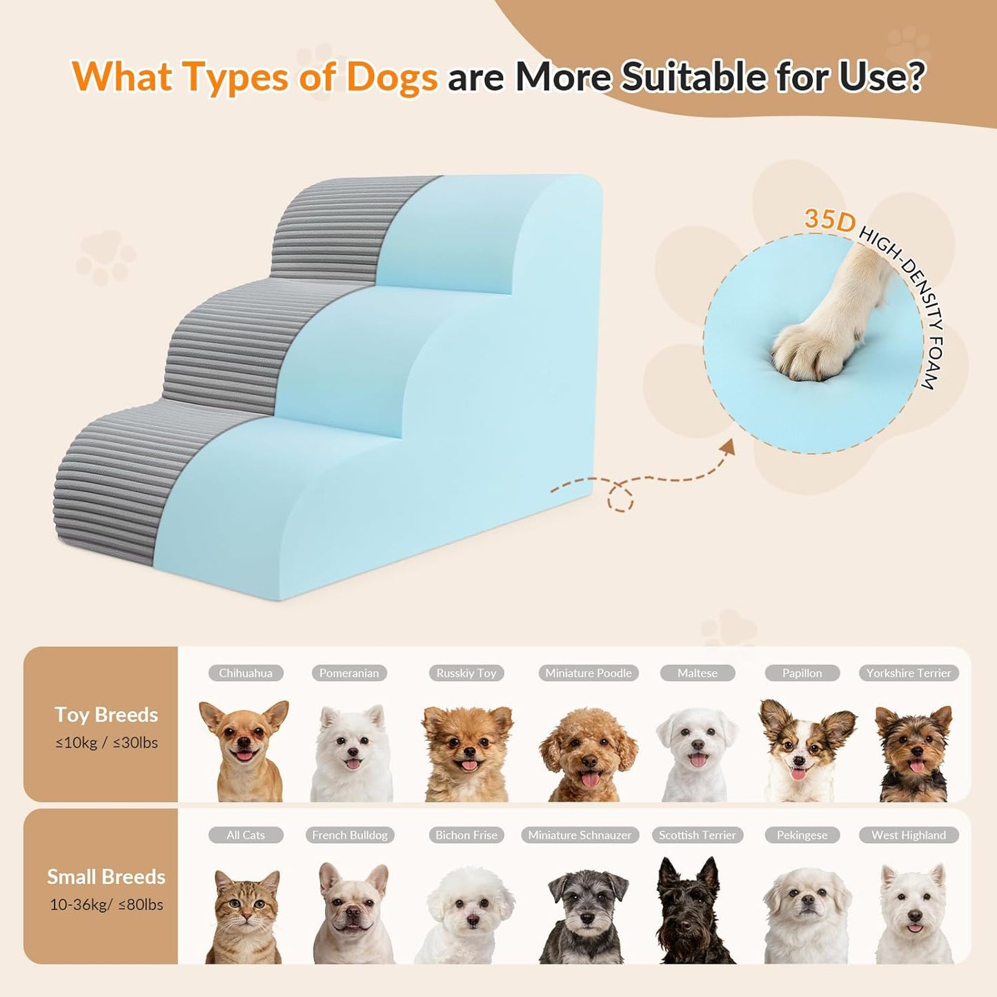 Dog Stairs for High Beds Up to 30" H with Tunnel,Extra Height 27.5" 5-Step Pet Steps for Small Dogs and Cats, Non-Slip Sturdy Dog Ramp with Anti-Tip Safety Strap and Removable Cover