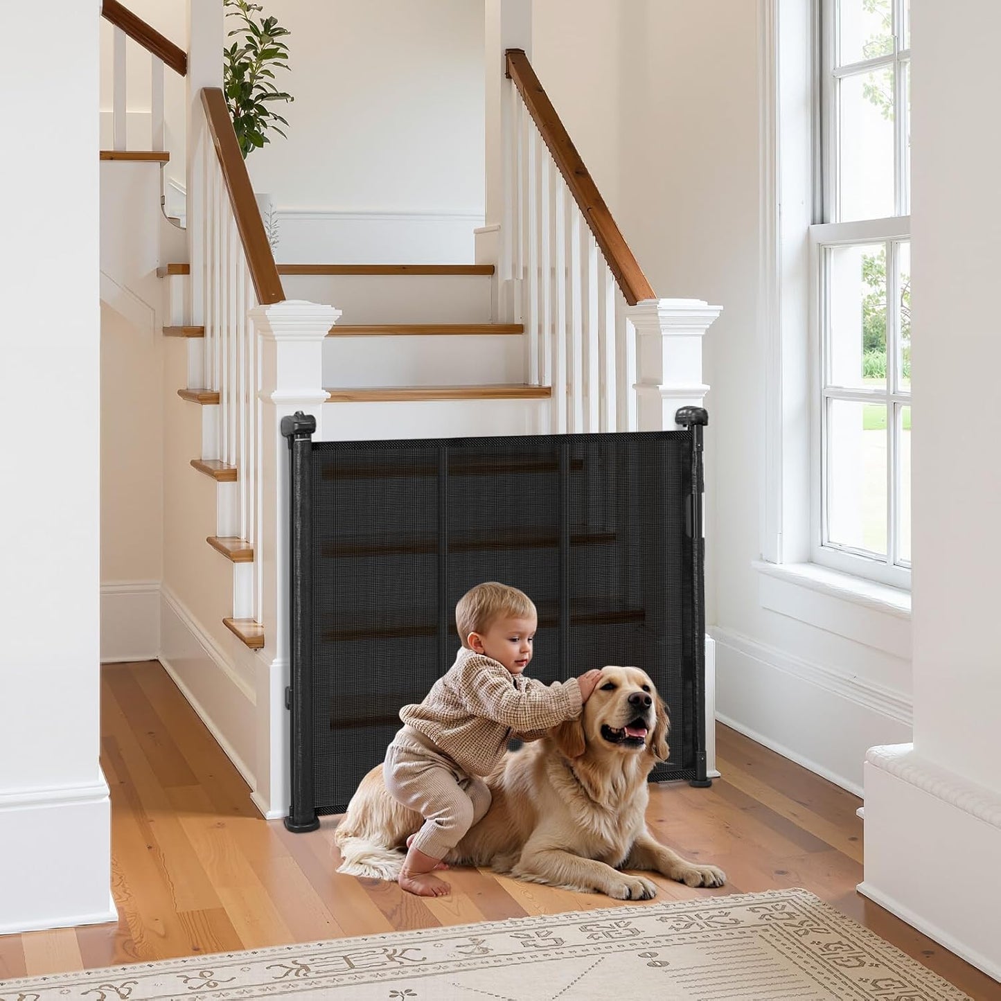 VEVOR Retractable Baby Gate, 34 inch Tall, Extends up to 110 inch Wide, Retractable Gate for Kids or Pets, Mesh Material, Easy to Install for Indoor Stairs, Doorways, Hallways, Playrooms, Gray